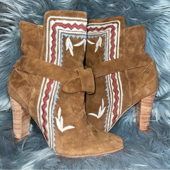 Size 9 Ulla Johnson Aggie Embroidered Suede Boots - Picture 1 of 13